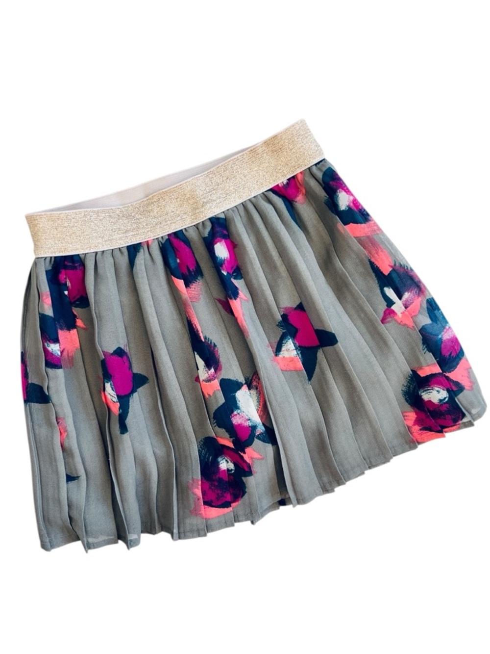 Sonoma Girls Toddler Gray Floral Pleated Skirt with Gold Elastic Waistband Sz 5T